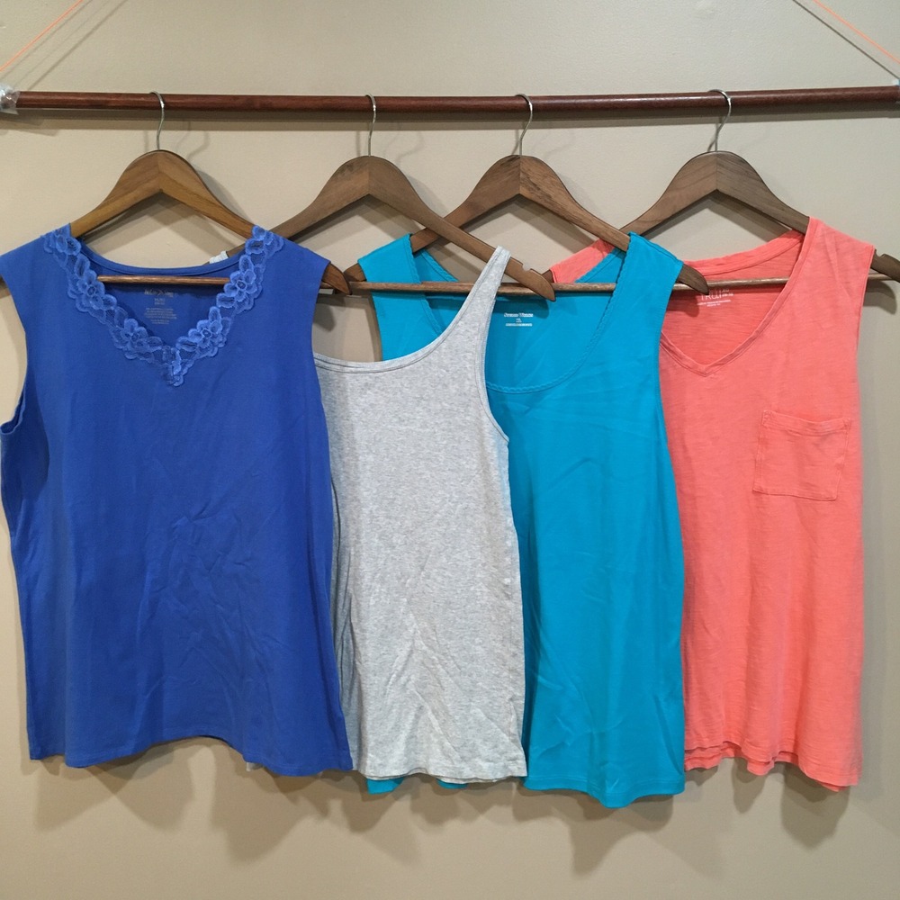 Basic Tank Top Bundle Womens L Lot of 4 Solid Colors 100% Cotton Layering